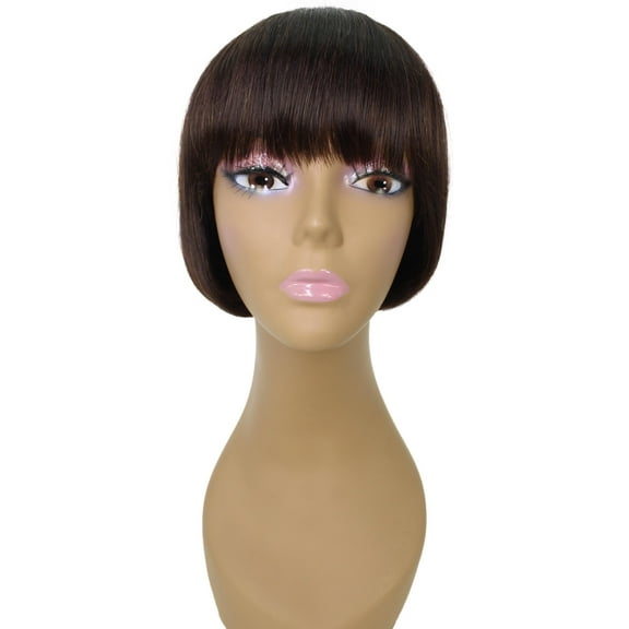 LUXLUXE Bisa Straight Bob 8 in Long Full Wig Full Cap Wig, Heat Resistant Fibers, Natural Brown Color