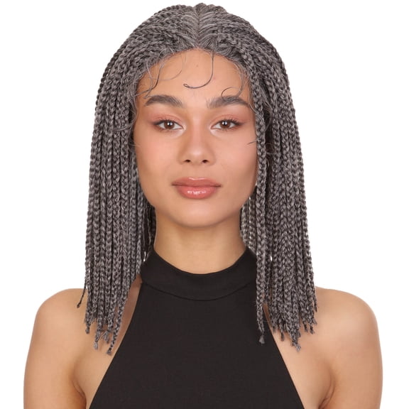 LUXLUXE Cece 14.5" Black Grey HD Lace Front Braided Wig with Baby Hair for Women, Daily Wear & Parties