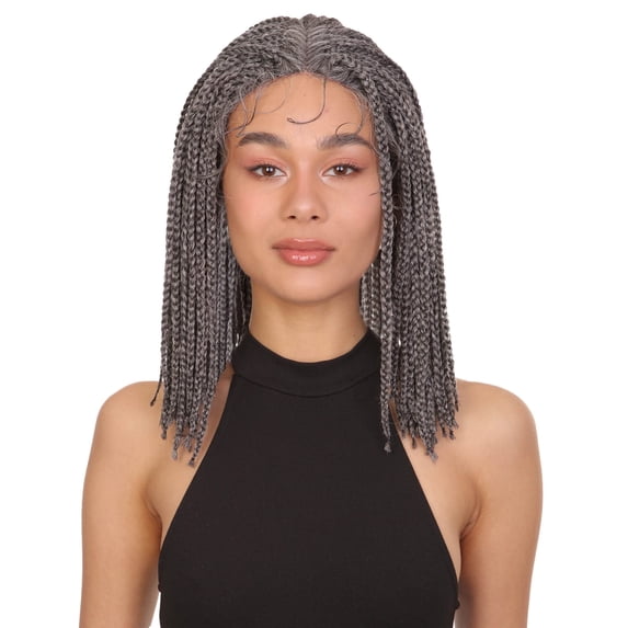 LUXLUXE Cece 14.5” HD Lace Front Braided Wig with Baby Hair, Heat Resistant Fibers, Black and Grey blend Colors
