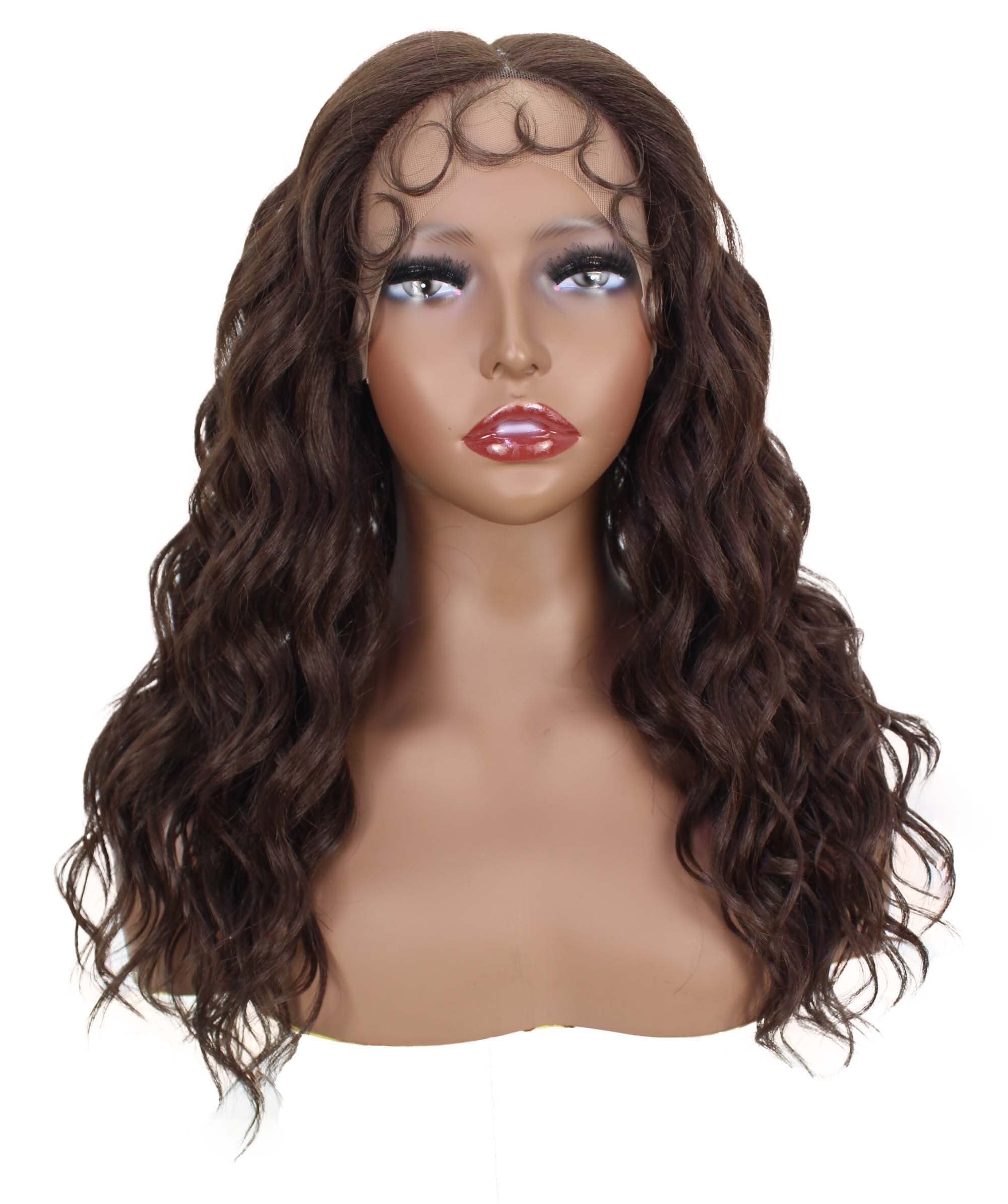 LUXLUXE Charice 20” Mid-part HD Lace Front Stylish Wavy Wig With lady Hair, Heat Resistant Fibers, Medium Brown