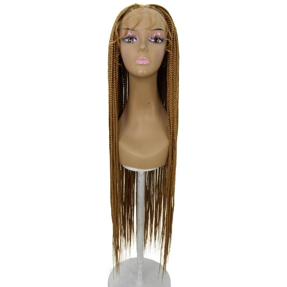 LUXLUXE Chloe Straight Braid 39 in Long 12x5 Hand Tied Lace Braid Braided Wig, Beauty Heat Resistant Fiber, Golden Blonde Color