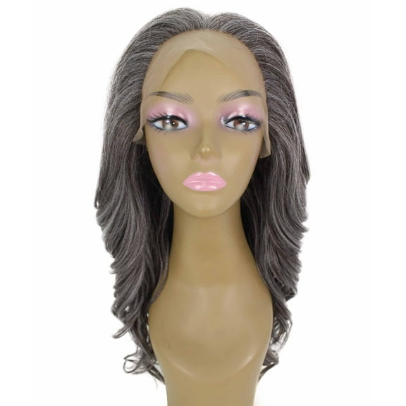 LUXLUXE Cleo Wavy Layered 21 in Long 4X4 Hand Tied Lace Front Wig, Heat Resistant Fibers, Deep Grey
