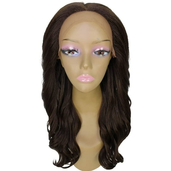 LUXLUXE Cleo Wavy Layered 21 in Long 4X4 Hand Tied Lace Front Wig, Heat Resistant Fibers, Medium Brown
