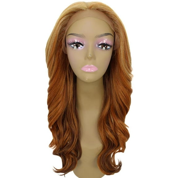 LUXLUXE Cleo Wavy Layered 21 in Long 4X4 Hand Tied Lace Front Wig, Heat Resistant Fibers, ( Strawberry Blonde)