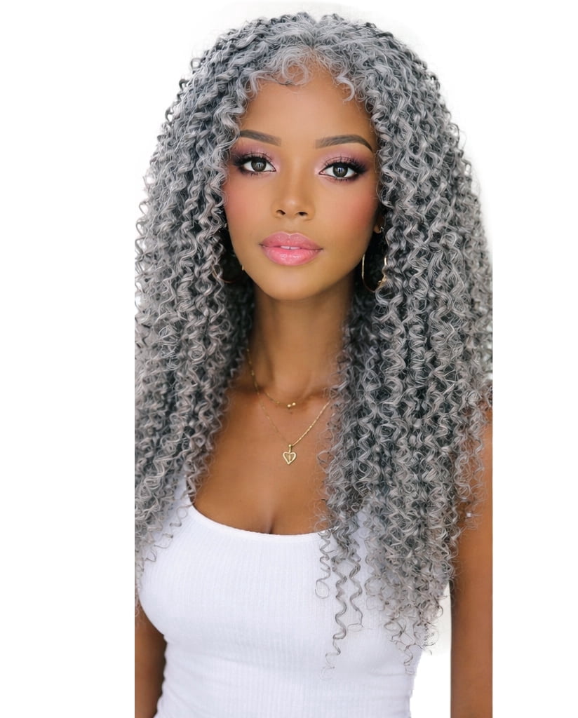 LUXLUXE Curly, Long, Lace Front Wig, Gray, 1 Count For Women Adult