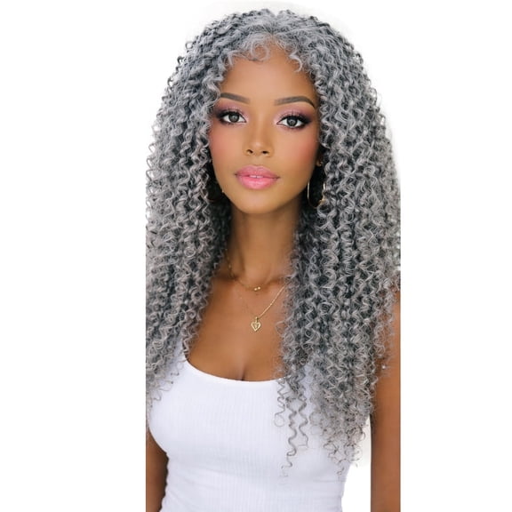 LUXLUXE Curly, Long, Lace Front Wig, Gray, 1 Count For Women Adult
