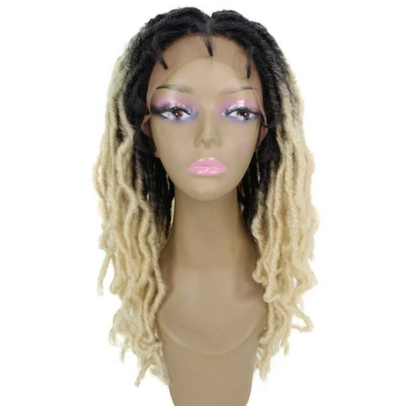 LUXLUXE Dara Curly Dara 22 in Long Dara 4X4 Hand Tied Lace Braid Braided Wig, Heat Resistant Fiber,Black to Blonde Ombre