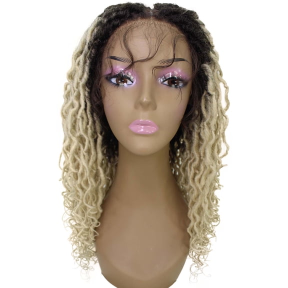 LUXLUXE Diamond 23" Black & Blonde Lace Braid Wig for Women, 4x4 Hand-Tied Heat-Resistant Synthetic Hair