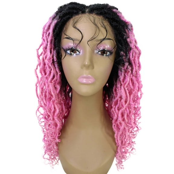LUXLUXE Diamond Curly Locs 23 in Long 4X4 Hand Tied Lace Braid Braided Wig, Beauty Heat Resistant Fiber, Dip Dyed & Black to Dark Pink Ombre Blended Colors