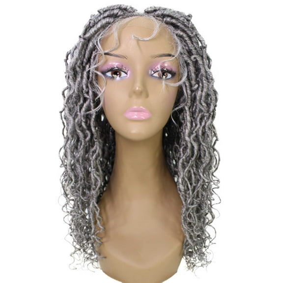 LUXLUXE Diamond Curly Locs 23 in Long 4X4 Hand Tied Lace Braid Braided Wig, Beauty Heat Resistant Fiber, Color #51 - Grey