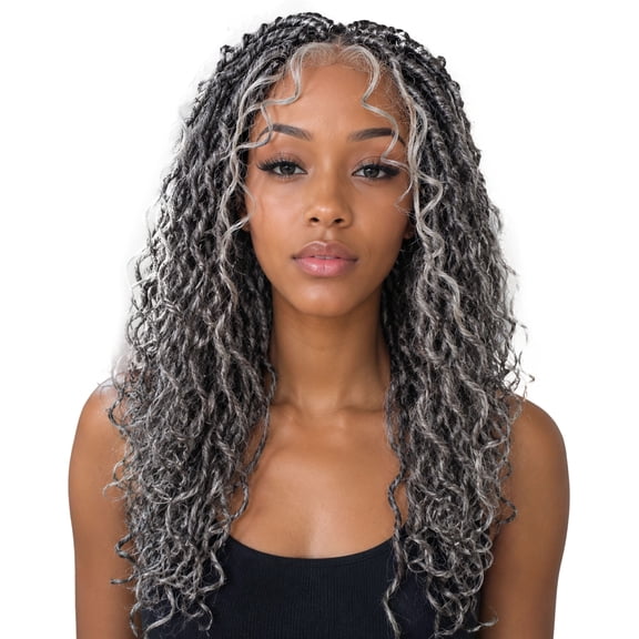 LUXLUXE Diamond Curly Locs 23 in Long 4X4 Hand Tied Lace Braid Braided Wig, Beauty Heat Resistant Fiber, Color #51 - Grey