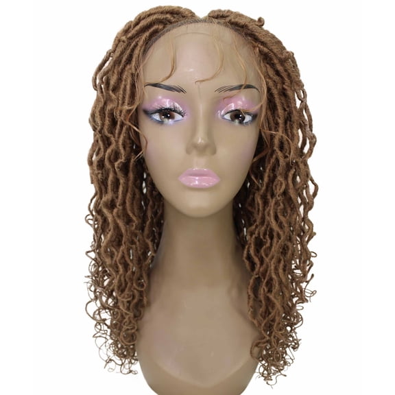 LUXLUXE Diamond Curly Locs 23 in Long 4X4 Hand Tied Lace Braid Braided Wig, Beauty Heat Resistant Fiber, Golden Blonde Color