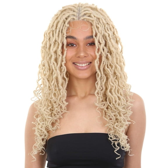 LUXLUXE Diamond Curly Locs 23 in Long 4X4 Hand Tied Lace Braid Braided Wig, Beauty Heat Resistant Fiber ( Light Blonde)