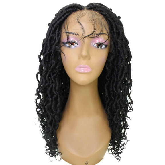 LUXLUXE Diamond Curly Locs 23 in Long 4X4 Hand Tied Lace Braid Braided Wig, Beauty Heat Resistant Fiber, Natural Black Color