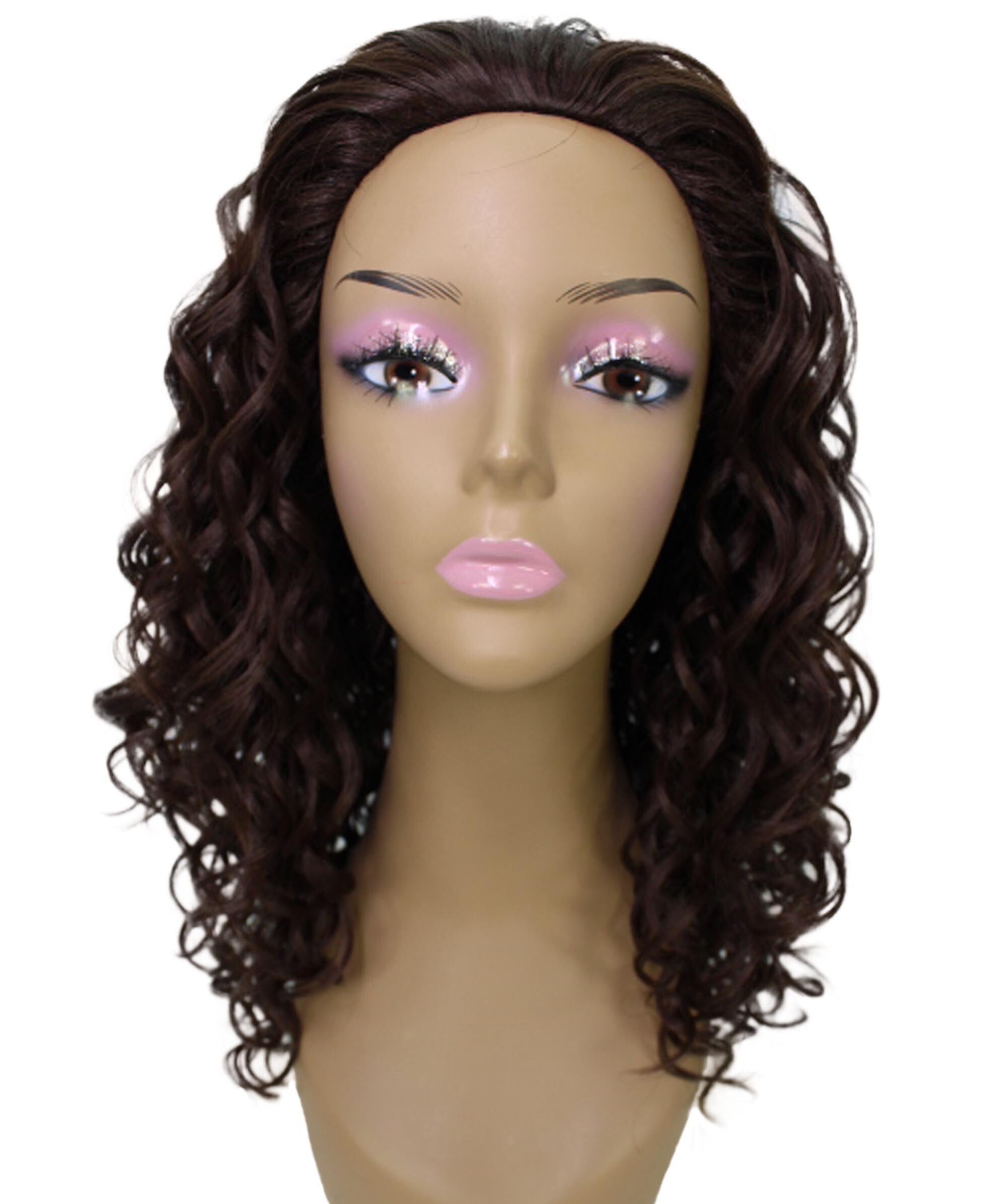 LUXLUXE Edwina Curly Layered 17 in Long Half Wig Mix Human Hair and Synthetic Fibers, Multiple Shades of Natural & Blended Colors