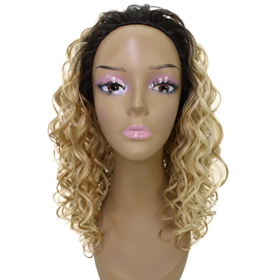 LUXLUXE Edwina Curly Layered 17 in Long Half Wig Mix Human Hair and Synthetic Fibers, Multiple Shades of Natural & Blended Colors