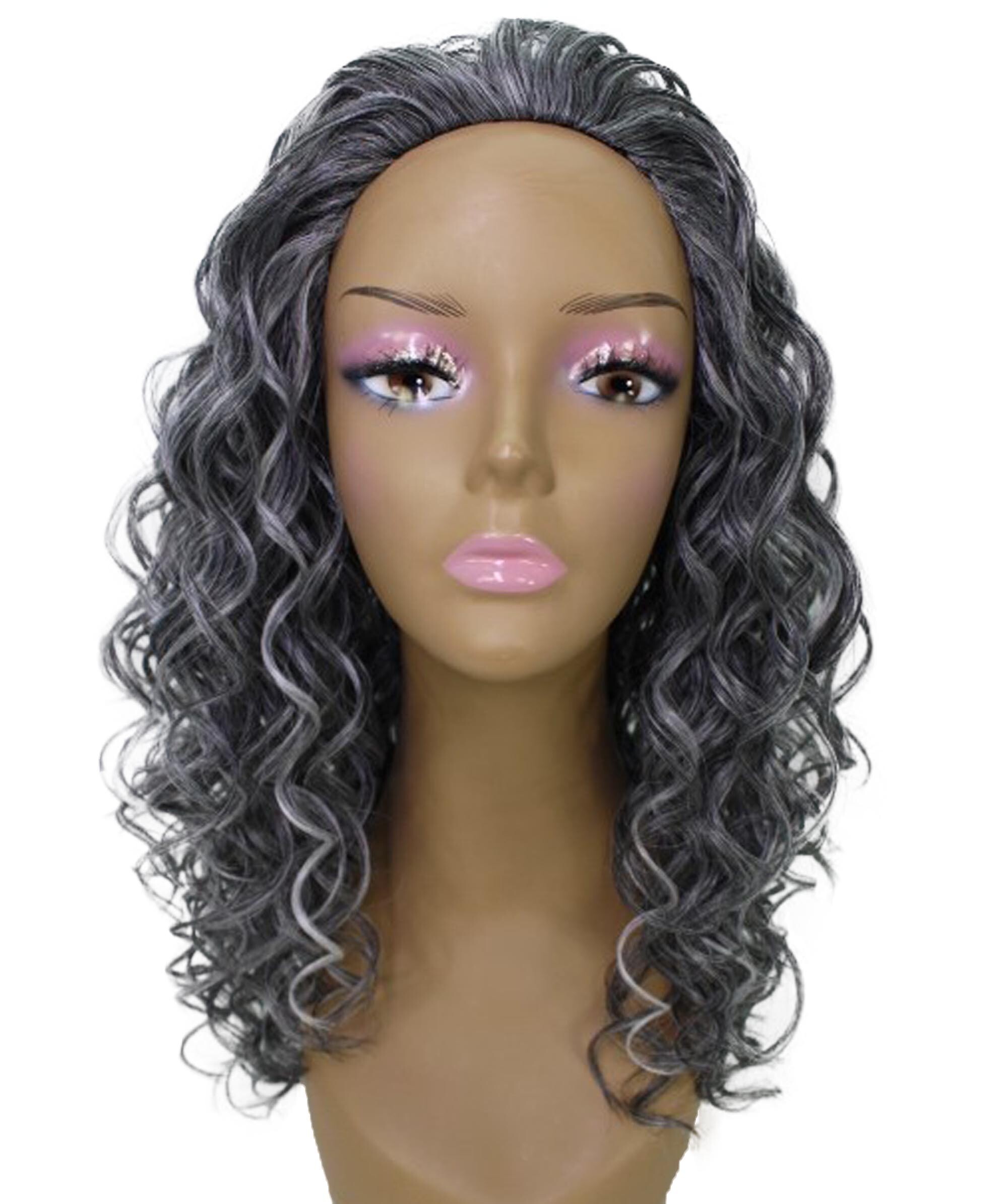 LUXLUXE Edwina Curly Layered 17 in Long Half Wig Mix Human Hair and