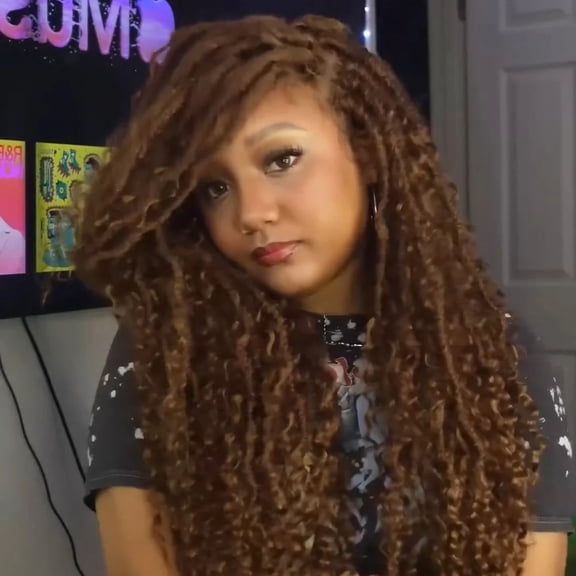 LUXLUXE Flora 30" Copper Blonde Boho Locs Lace Braid Wig for Women, Full Hand-Tied Heat-Resistant Synthetic Hai