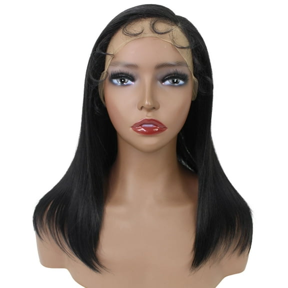 LUXLUXE Gabriella 18 inch Cut Layered 3.5" C Parting HD Lace Front Wig, Heat Resistant Synthetic Fiber Hair, Natural Black