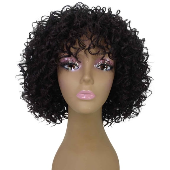 LUXLUXE Gabrielle 11.5" Curly Pixie Full Wig for Women, No Lace Heat-Resistant Synthetic Hair for Daily Wear & Parties, Dark Brown