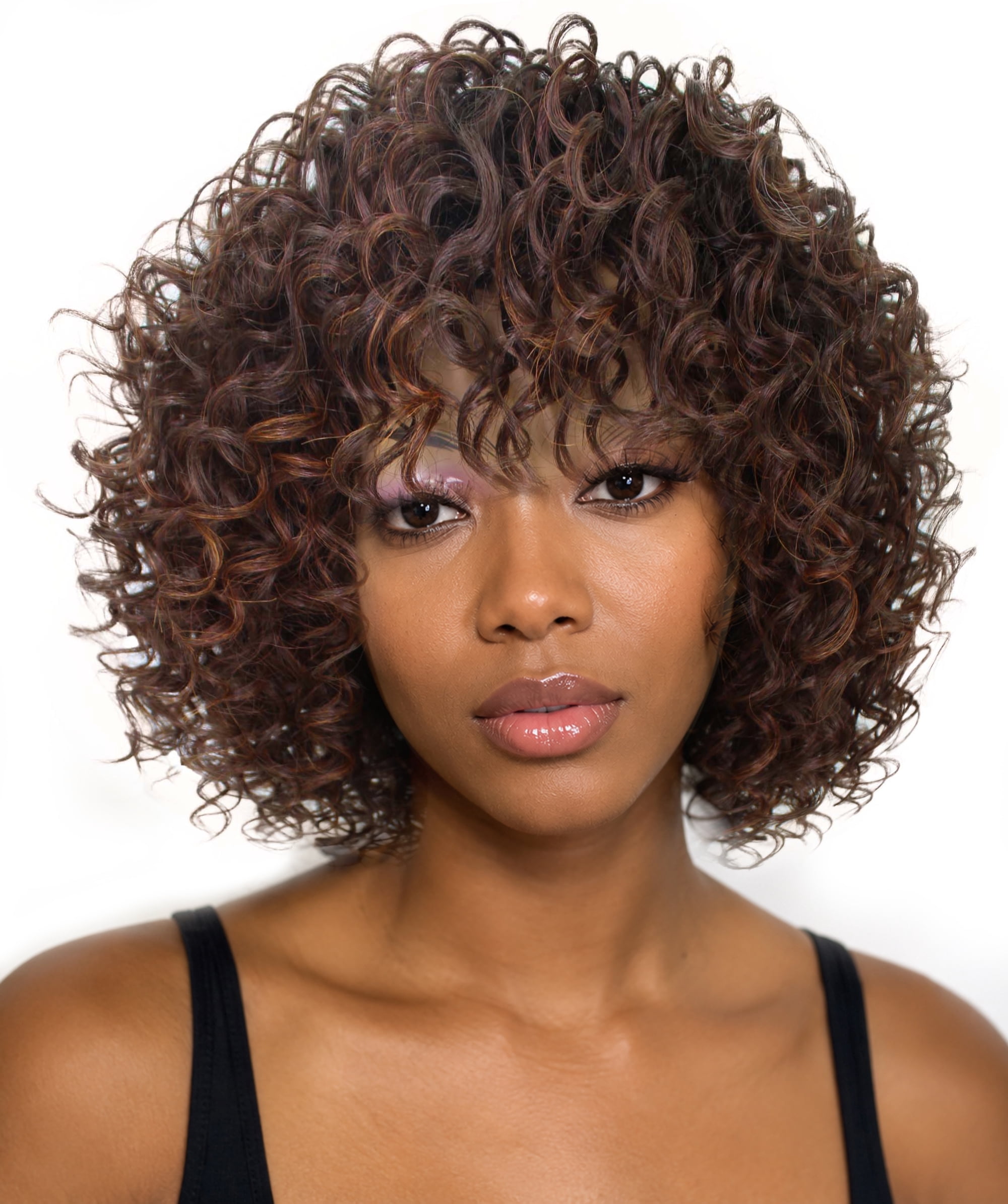 LUXLUXE Gabrielle Curly Pixie 12 in Long Full Wig No Lace Wig, Heat Resistant Fibers, 16+ Shades of Natural, Dip Dyed, & Blended Colors