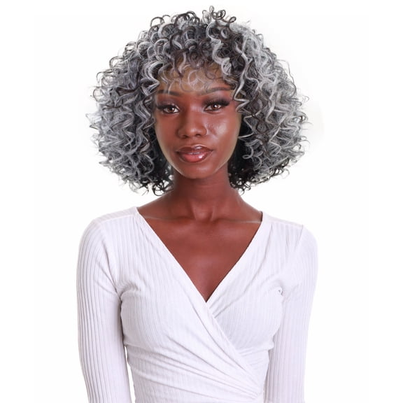 LUXLUXE Gabrielle Curly Pixie 12 in Long Full Wig No Lace Wig, Heat Resistant Fibers, 16+ Shades of Natural, Dip Dyed, & Blended Colors