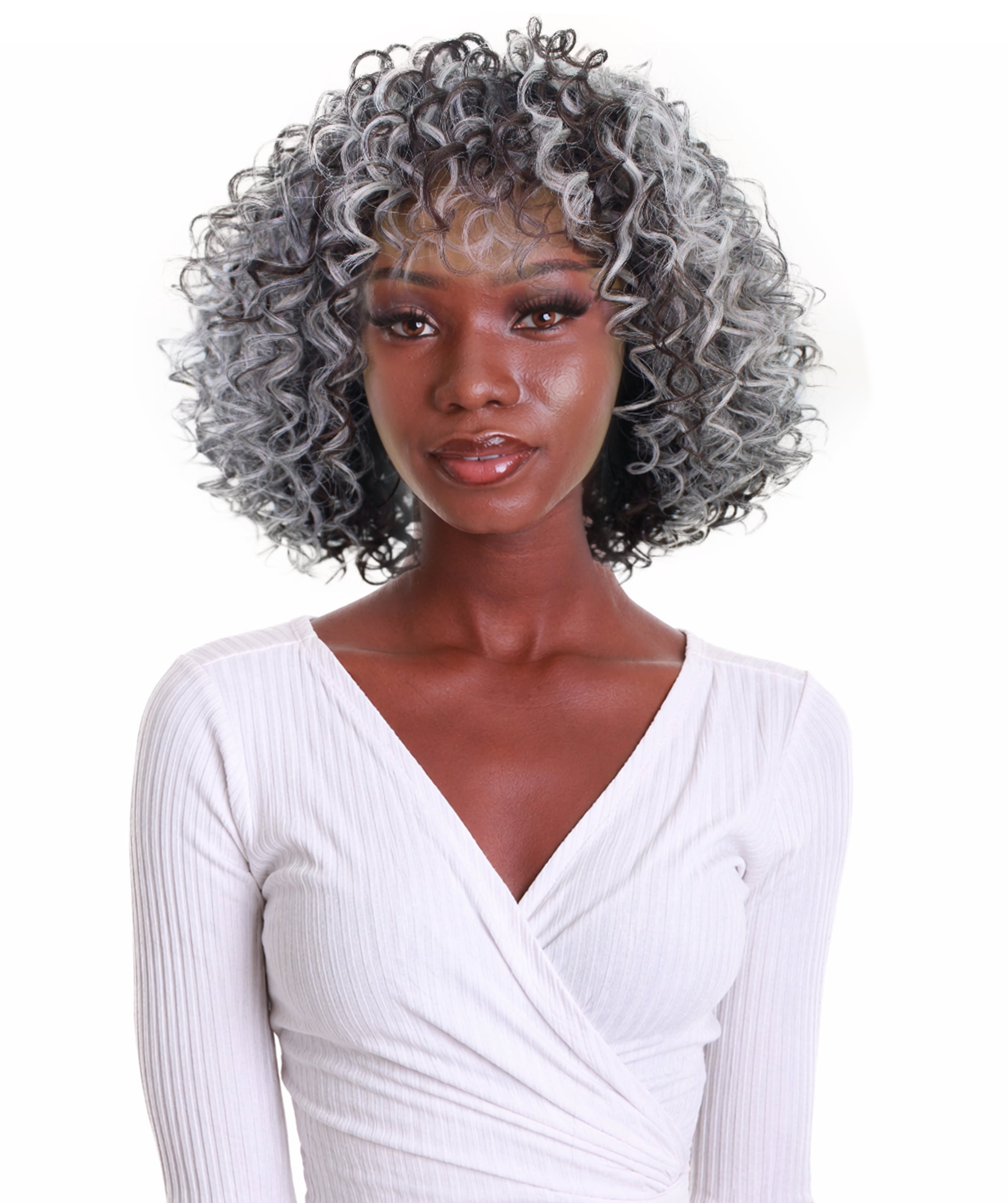 LUXLUXE Gabrielle Curly Pixie 12 in Long Full Wig No Lace Wig, Heat Resistant Fibers, 16+ Shades of Natural, Dip Dyed, & Blended Colors