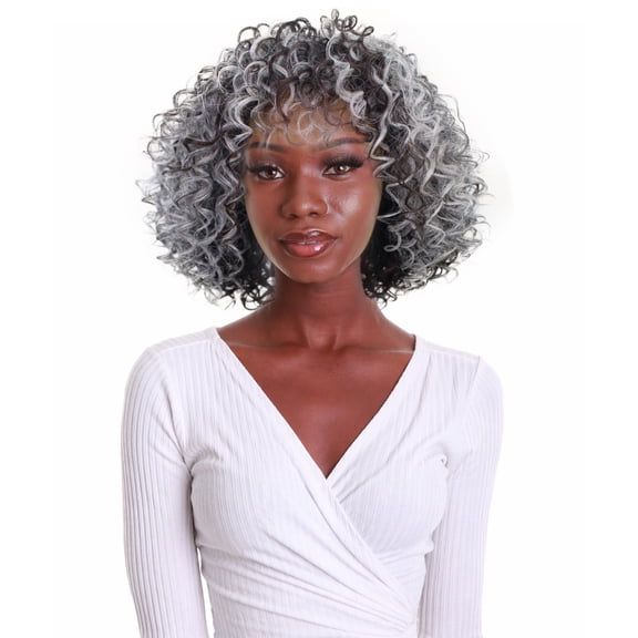 LUXLUXE Gabrielle Curly Pixie 12 in Long Full Wig No Lace Wig, Heat Resistant Fibers, 16+ Shades of Natural, Dip Dyed, & Blended Colors