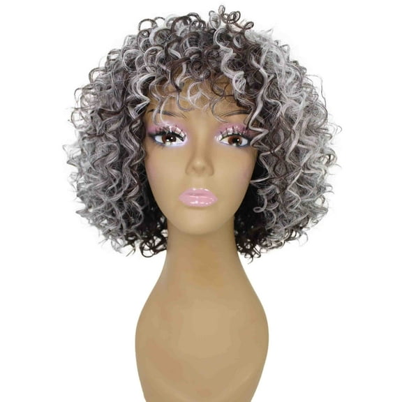 LUXLUXE Gabrielle Curly Pixie 12 in Long Full Wig No Lace Wig, Heat Resistant Fibers, 16+ Shades of Natural, Dip Dyed, & Blended Colors