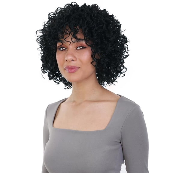 LUXLUXE Gabrielle Curly Pixie 12 in Long Full Wig No Lace Wig, Heat Resistant Fibers, 16+ Shades of Natural, Dip Dyed, & Blended Colors