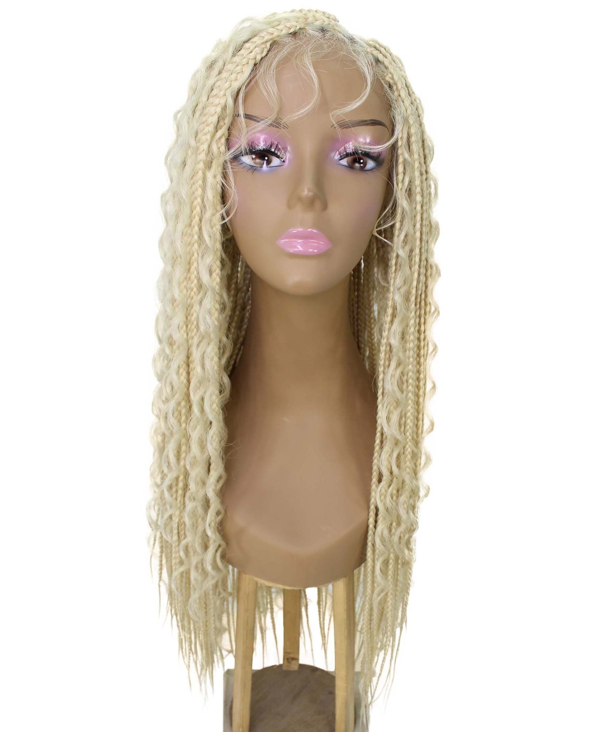 LUXLUXE Hailey Curly Braided 30 in Long Braided Wig, Beauty Heat Resistant Fiber, Light Blonde Color