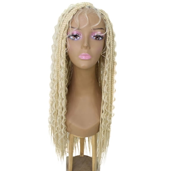 LUXLUXE Hailey Curly Braided 30 in Long Braided Wig, Beauty Heat Resistant Fiber, Light Blonde Color