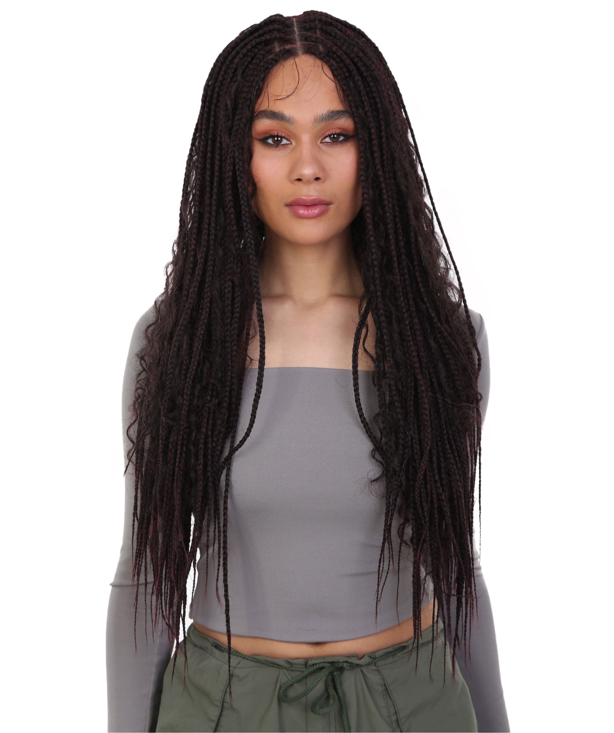 LUXLUXE Hailey 30" Box Braid Wig for Black Women | 4x4 Closure Glueless Lace Front Synthetic Wig Pre-Plucked, Heat Resistant Fiber