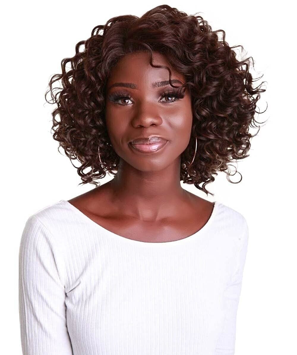 LUXLUXE Idia Curly 13 Inch Long 4X4 Hand-Tied Lace, Brown with Golden ...