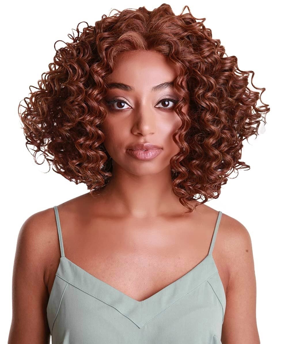 LUXLUXE Idia 13" Bob Half Wig | Curly Synthetic Hair Wig 4x4 Closure HD Lace Front Bob Wig Heat-Resistant Hair - Copper Auburn