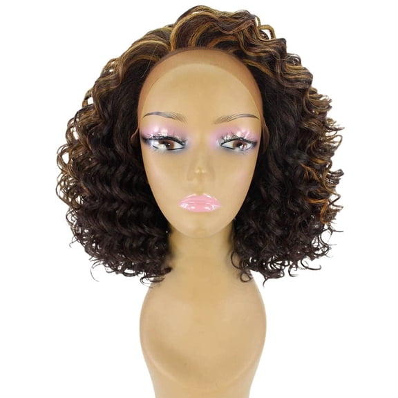 LUXLUXE Idia Curly 13 inch 4X4 Hand-Tied Lace Front Wig, 20+Colors(#BX232-Caramel Brown Blend)