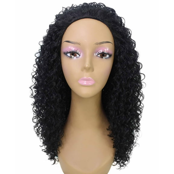 LUXLUXE Isadora Curly Body Waves 22.5 in Long Half Wig Half Cap Wig, Mix Human Hair and Synthetic Fibers, Black