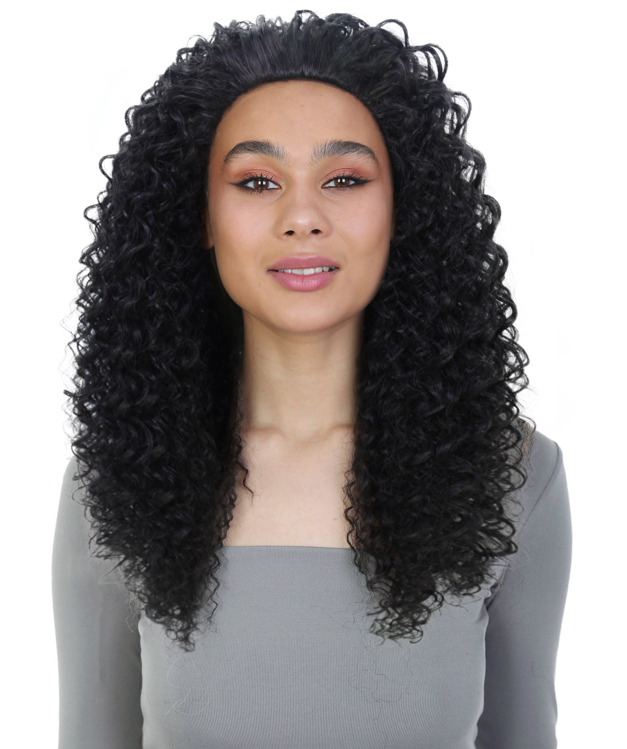 LUXLUXE Isadora Curly Body Waves 22.5 in Long Half Wig Half Cap Wig, Mix Human Hair and Synthetic Fibers, Black