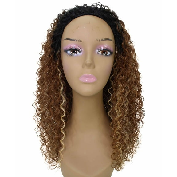 LUXLUXE Isadora Curly Body Waves 22.5 in Long Half Wig Half Cap Wig, Mix Human Hair and Synthetic Fibers, Copper Blonde to Black Blend