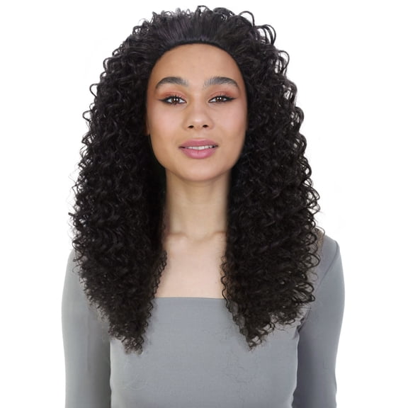 LUXLUXE Isadora Curly Body Waves 22.5 in Long Half Wig Half Cap Wig, Mix Human Hair and Synthetic Fibers