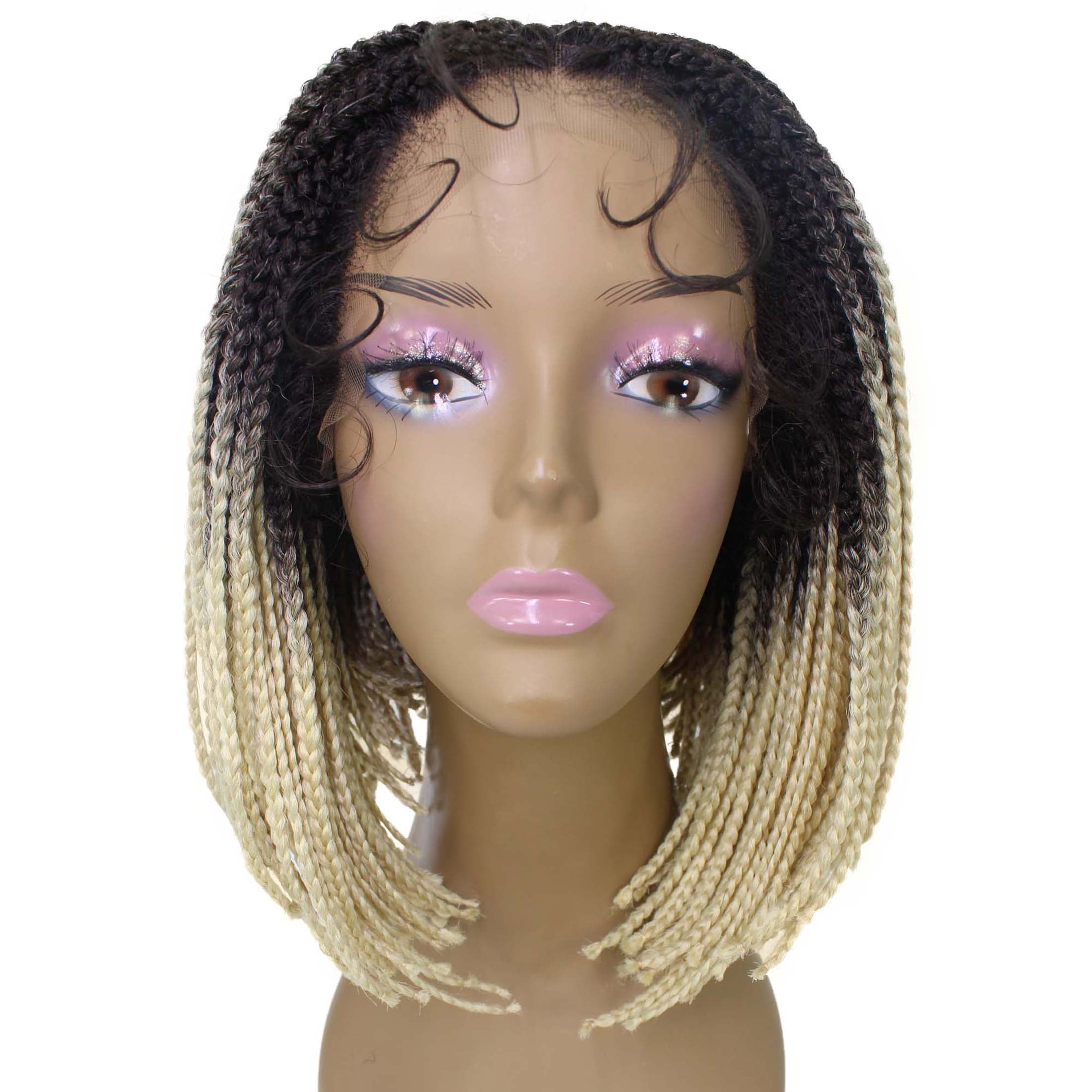 LUXLUXE Jayla 12" Black Straight Braided Wig for Women, 4x4 Hand-Tied Lace Heat-Resistant Synthetic Hair for Daily Wear, Parties & Cosplay