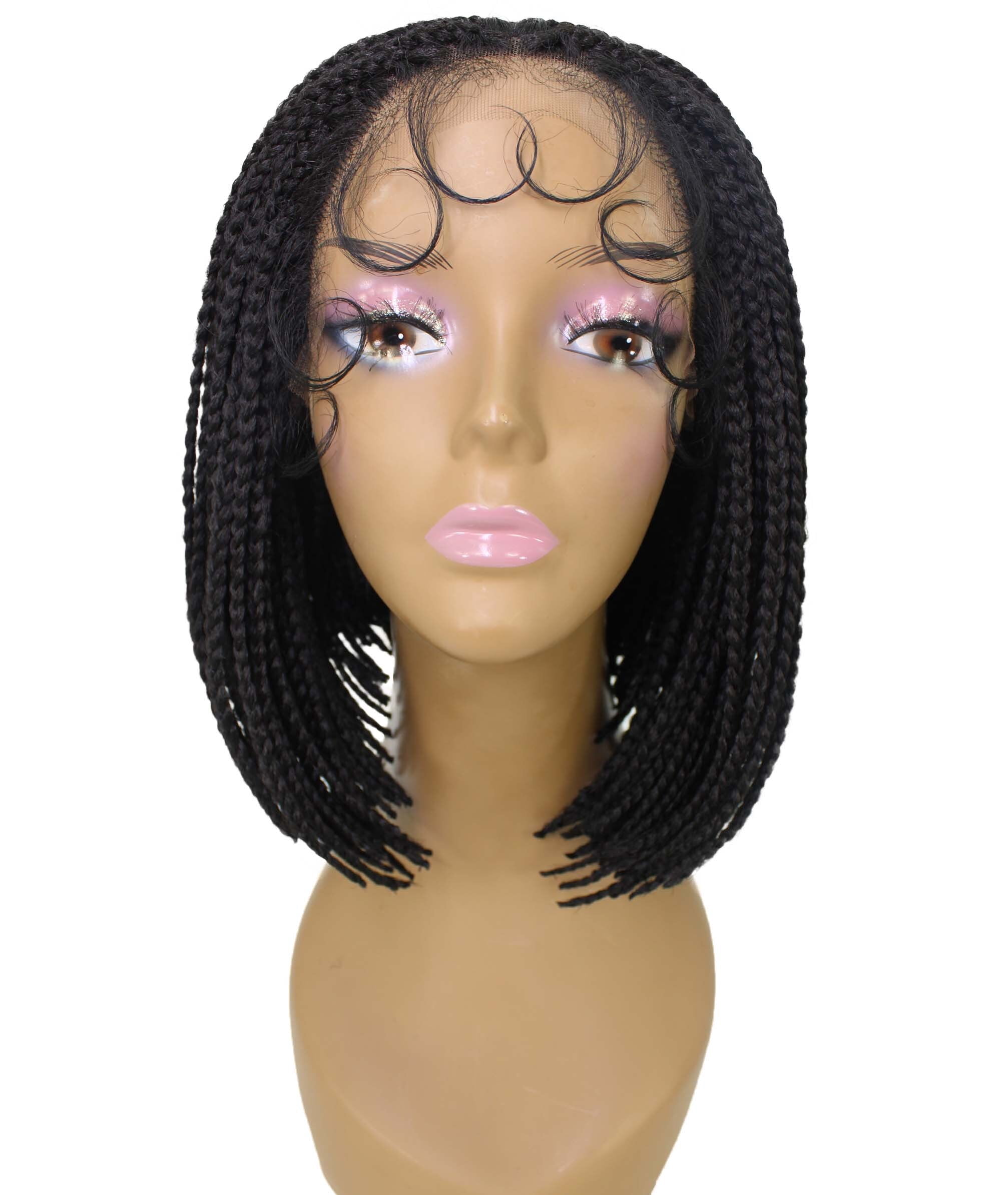 LUXLUXE Jayla 12" Straight Braided Wig for Women, 4x4 Hand-Tied Lace Heat-Resistant Synthetic Hair, Natural black