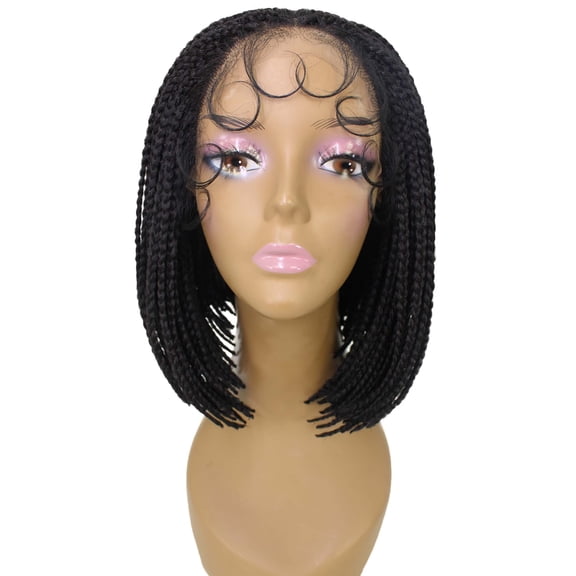 LUXLUXE Jayla 12" Straight Braided Wig for Women, 4x4 Hand-Tied Lace Heat-Resistant Synthetic Hair, Natural black