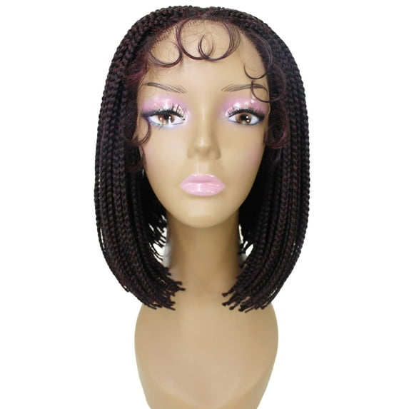 LUXLUXE Jayla Straight Braided 12 in Long Braided Wig, Beauty Heat Resistant Fiber,Deep Red and Black Blend