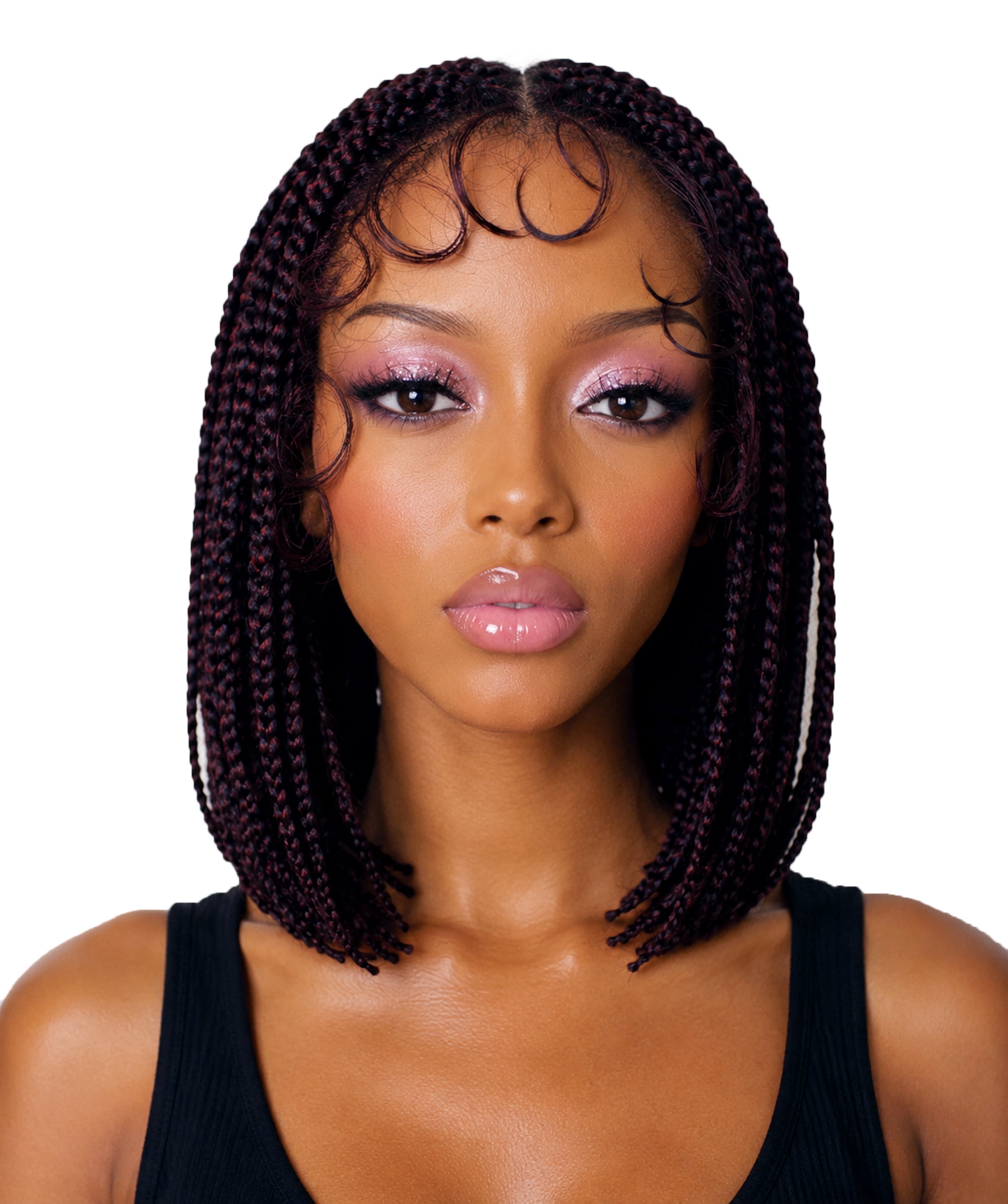 LUXLUXE Jayla Straight Braided 12 in Long Braided Wig, Beauty Heat Resistant Fiber,Deep Red and Black Blend