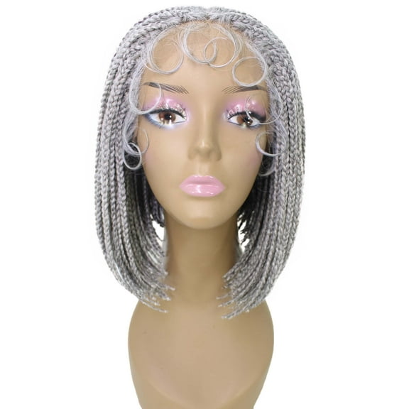 LUXLUXE Jayla Straight Braided 12 in Long Braided Wig, Beauty Heat Resistant Fiber,Grey