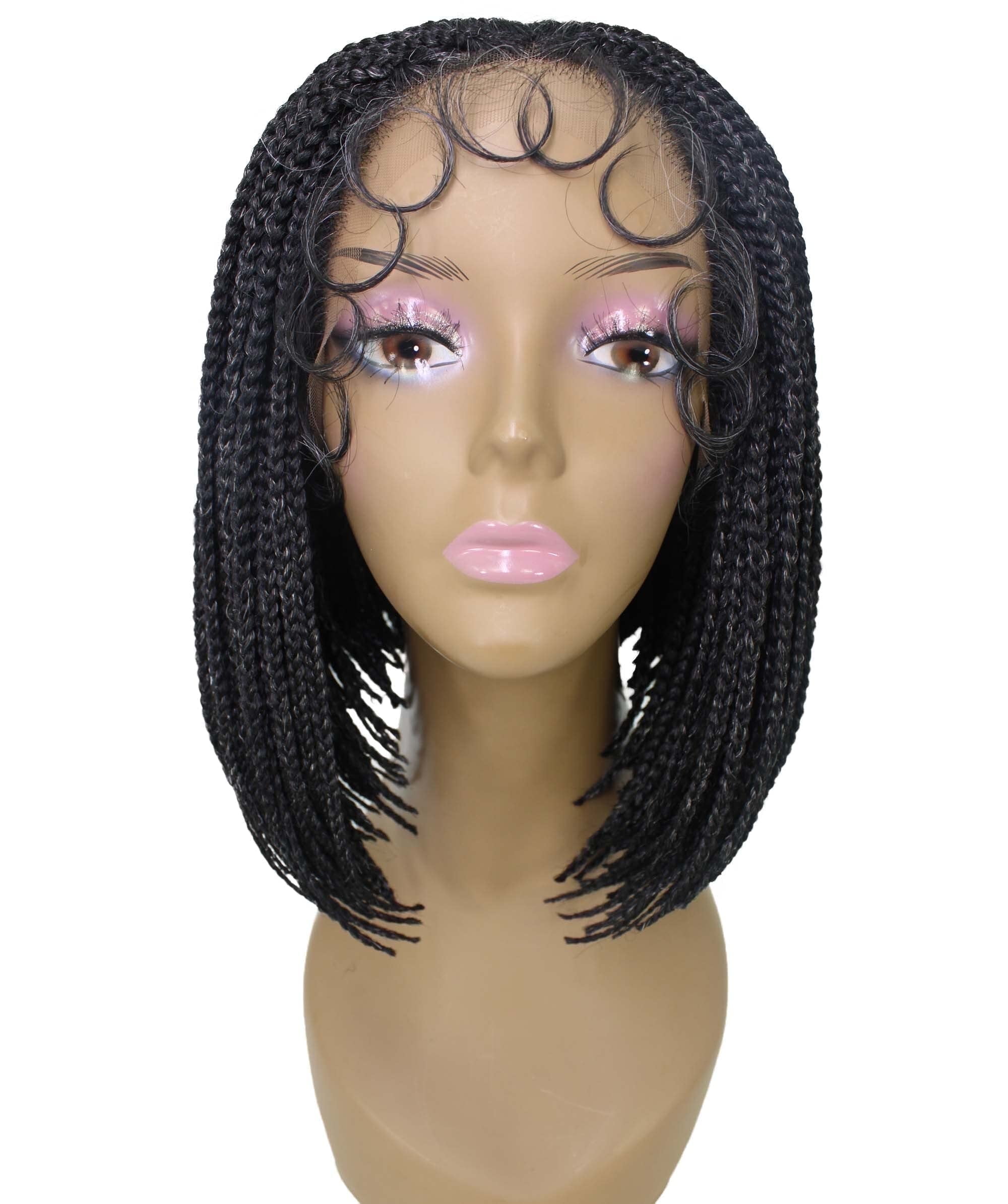 LUXLUXE Jayla Straight Braided 12 in Long Braided Wig, Beauty Heat Resistant Fiber ( Salt and Pepper Grey)