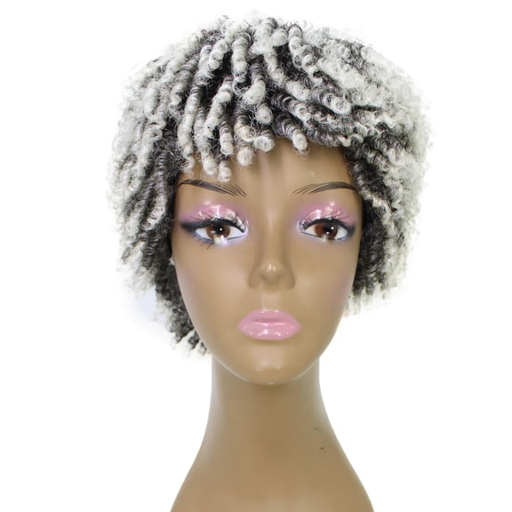 LUXLUXE Kayla 11" Curly Locs Full Cap Wig for Women, Heat-Resistant Synthetic Hair for Daily Wear & Parties, Mixed Gray
