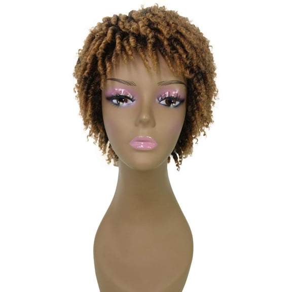 LUXLUXE Kayla Curly Locs 11 in Long Full Wig Full Cap Wig, Heat Resistant Fibers, Dark Brown with Golden Highlights