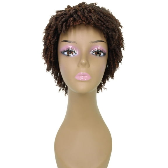 LUXLUXE Kayla Curly Locs 11 in Long Full Wig Full Cap Wig, Heat Resistant Fibers, Dark Chestnut Brown Color